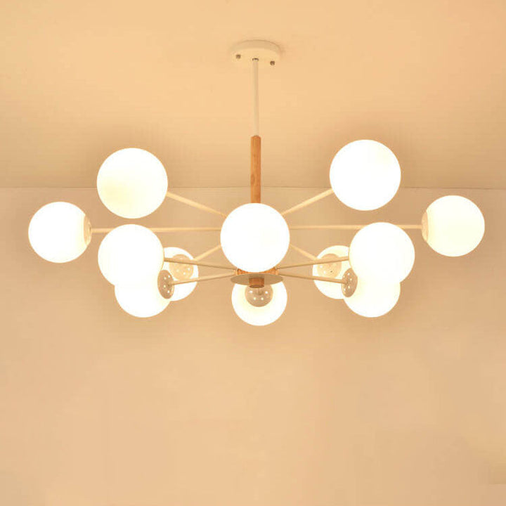 Contemporary Nordic Log Magic Bean Rubberwood Iron Glass 6/8/12/16-Light Chandelier For Living Room &amp; Bedroom