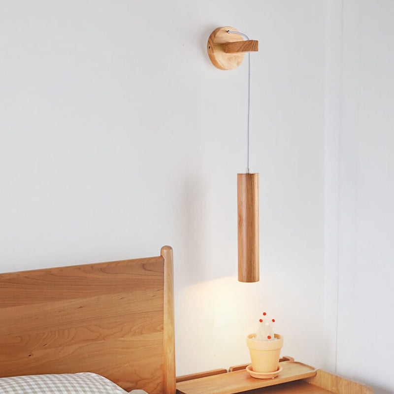 Nordische minimalistische Massivholz-Zylindersäulen-LED-Wandleuchte