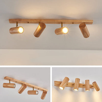 Japanese Minimalist Solid Wood Spotlight Track 1/3/4 Light Flush Mount Ceiling Light