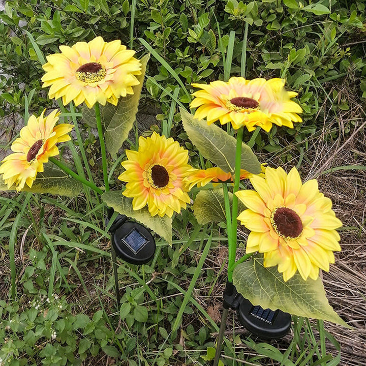 Luz de paisaje para jardín al aire libre con LED de 3 cabezas Solar Sunflower 