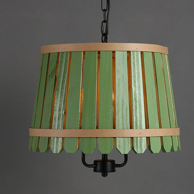 Modern Colored Wooden Barrel Dome 3 Light Chandelier