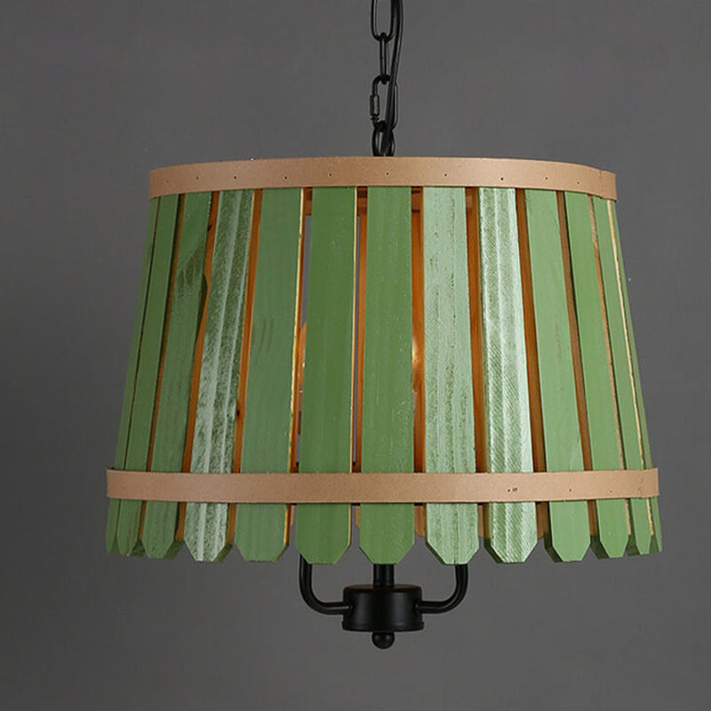 Modern Colored Wooden Barrel Dome 3 Light Chandelier