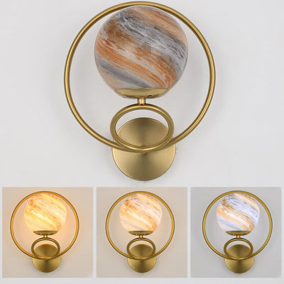 Nordic Creative Circle Planet Glass Iron 1-Light Wall Sconce Lamp