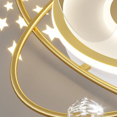 Modern Light Luxury Ring Star Effect LED Invisible Flush Mount Ceiling Fan Light