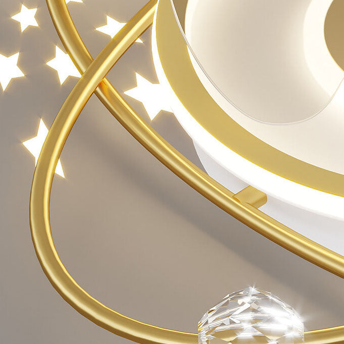 Modern Light Luxury Ring Star Effect LED Invisible Flush Mount Ceiling Fan Light