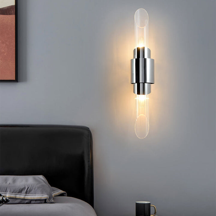 Applique Murale à Colonne en Verre en Acier Inoxydable Moderne de Luxe avec 2 Lumières 