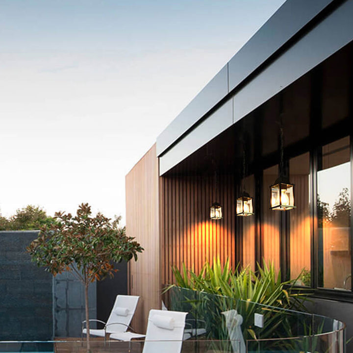 Simple American Square Glass Aluminum 1-Light Outdoor Waterproof Pendant Light