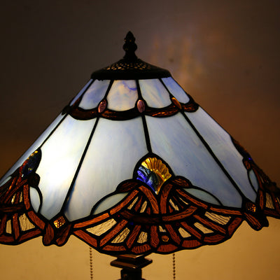 Lámpara de mesa de 2 luces con cordón de tiro en forma de cono de vidrio teñido estilo Tiffany Mediterráneo 