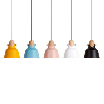 Nordische minimalistische Macaron einfarbige 1-flammige Pendelleuchte aus Eisenholz 
