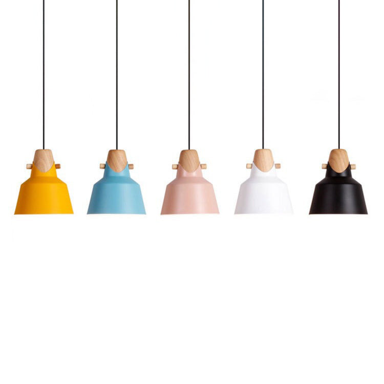 Nordische minimalistische Macaron einfarbige 1-flammige Pendelleuchte aus Eisenholz 