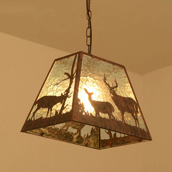 Industrieller Vintage-Wasser-Muster-Glas-Elch-Schlitten-Design 1/4 Licht-Kronleuchter 
