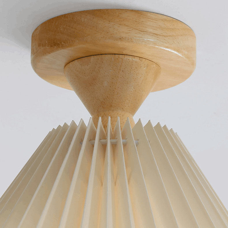 Plafonnier semi-encastré à 1 lumière en forme de cône parapluie plissé simple japonais 