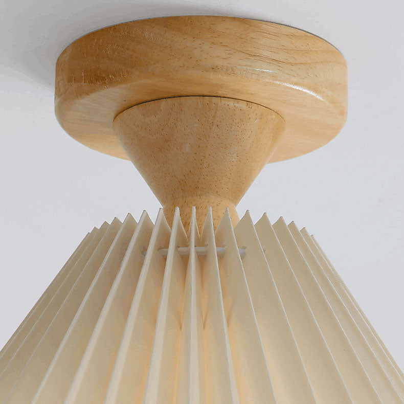 Japanische Simple Log Plissee Cone 1-Light Semi-Flush Mount Deckenleuchte