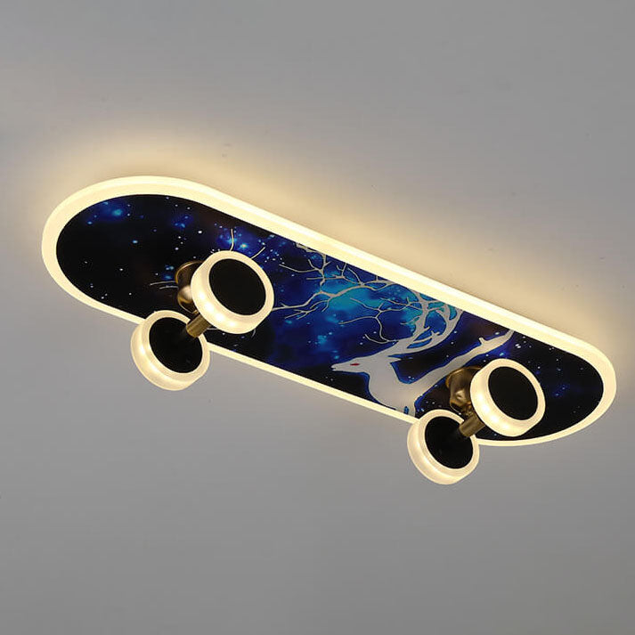 Creative Cartoon Skateboard Acrylic LED Kids Flush Mount Ceiling Light