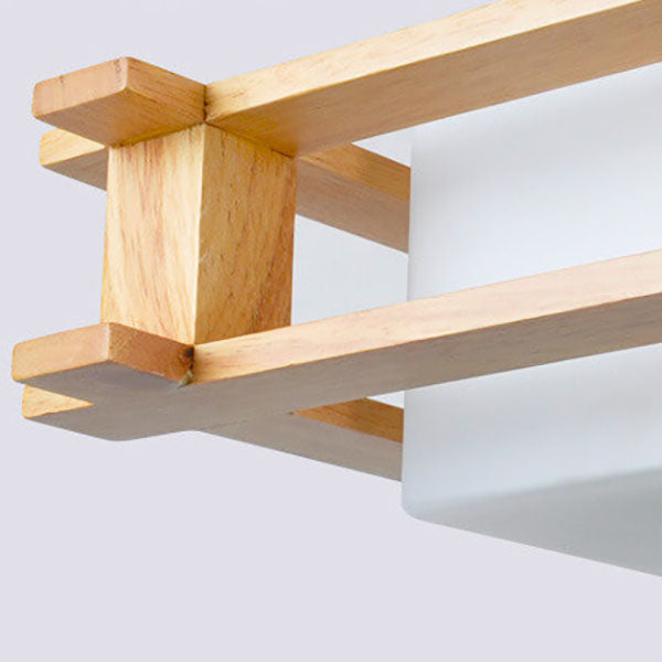 Japanese Simple Log Square Glass Wooden Frame 1/3 Light Chandelier