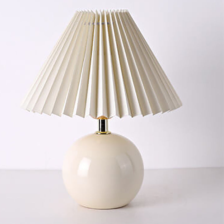 Vintage Plissierter Stofflampenschirm Keramik 1-Licht Tischlampe 