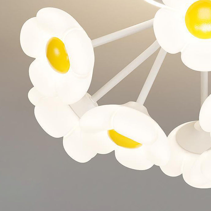 Contemporary Creative Flower PE Shade Iron Frame LED Semi-Flush Mount Ceiling Light For Bedroom