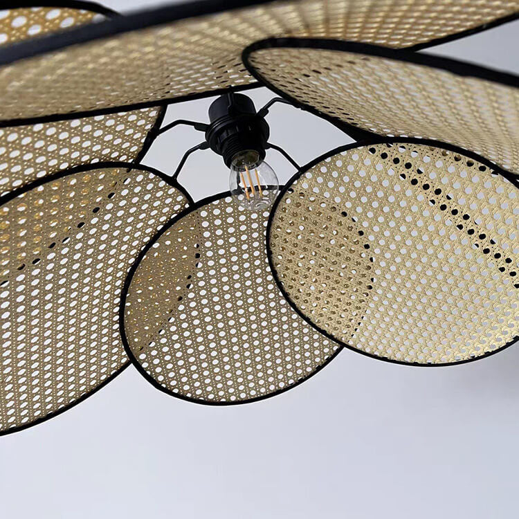 Lámpara de pie tradicional japonesa de ratán con forma de flor de 1 luz para sala de estar 