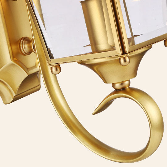 Europäischer Moderner Luxus Quadratischer Messing-Glas Wasserdichter 1-Licht Außenwandleuchte 