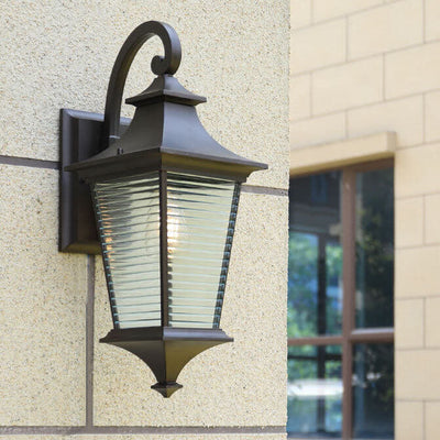 European Retro Square Cage Glass Aluminum Outdoor Waterproof 1-Light Wall Sconce Lamp