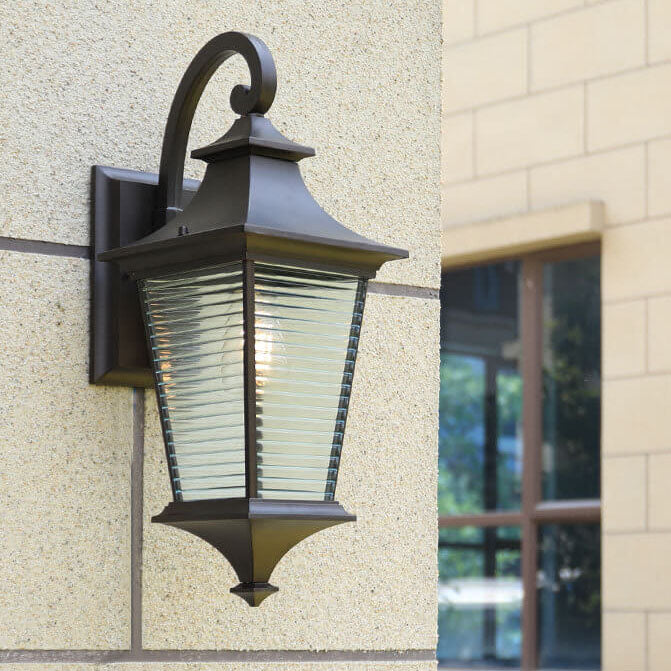 European Retro Square Cage Glass Aluminum Outdoor Waterproof 1-Light Wall Sconce Lamp