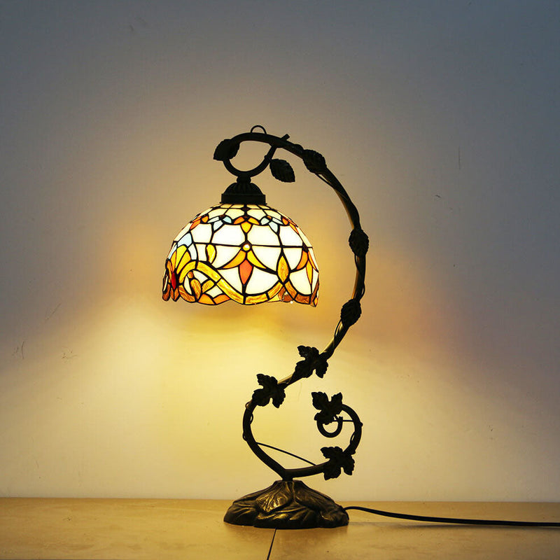 Tiffany Rustic Rose Stained Glass Vine Resin 1-Light Table Lamp