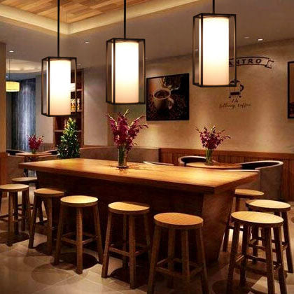 Modern Fabric Cylinder Black Frame 1-Light LED Pendant Lighting