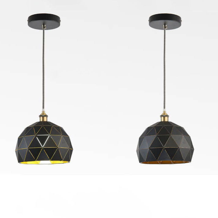 Lámpara Colgante Industrial Simple de Hierro con Cúpula Hueca de Diamante de 1 Luz 