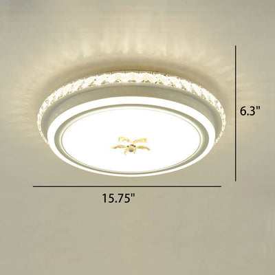 European Crystal Round Flower Design LED Flush Mount Ceiling Light