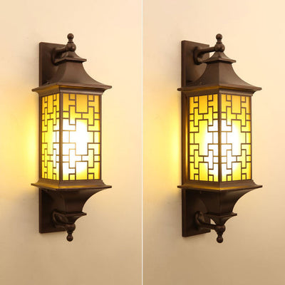 Outdoor Chinese Square Lantern Cage Waterproof 1-Light Wall Sconce Lamp