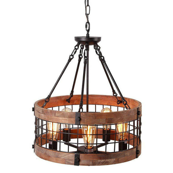 Lámpara de Araña Industrial Retro Marrón con Rejilla de Tambor de 3/5 Luces 