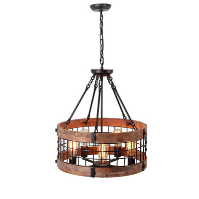 Industrial Retro Brown Grid Cage Drum 3/5-Light Chandelier