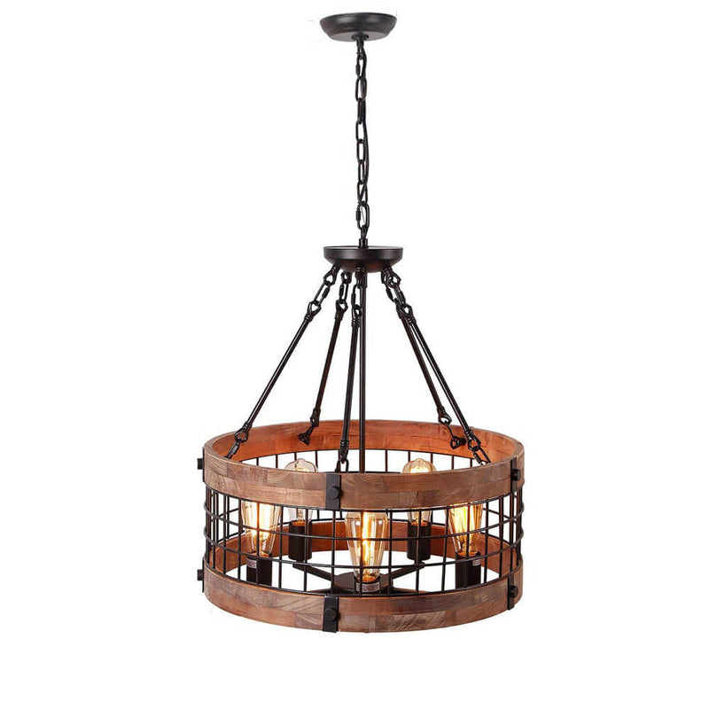 Industrial Retro Brown Grid Cage Drum 3/5-Light Chandelier