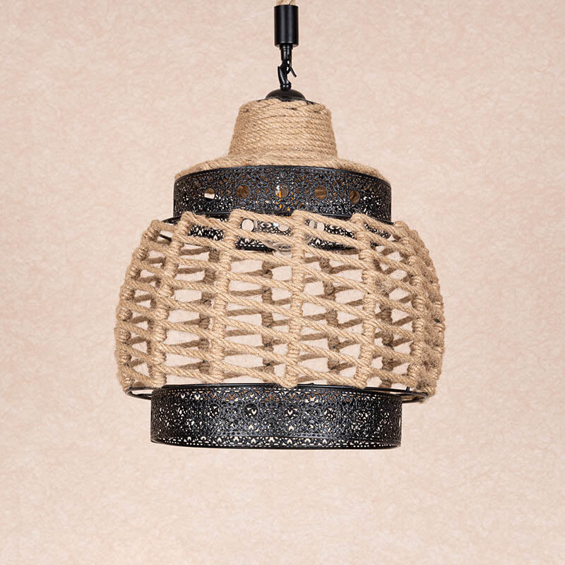 Industrial Hemp Rope Weaving Round 1-Light Pendant Light