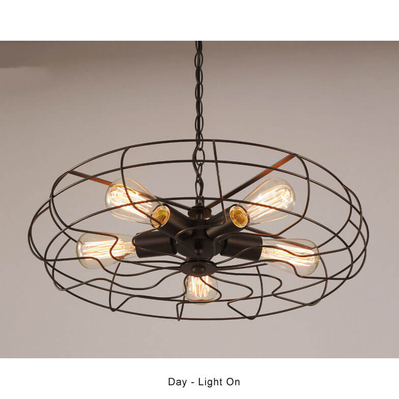 Candelabros de tambor de jaula de ventilador abierta de 5 luces de hierro forjado retro 