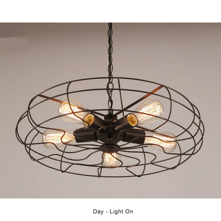 Candelabros de tambor de jaula de ventilador abierta de 5 luces de hierro forjado retro 
