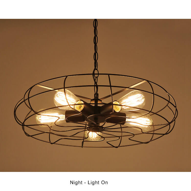 Candelabros de tambor de jaula de ventilador abierta de 5 luces de hierro forjado retro 