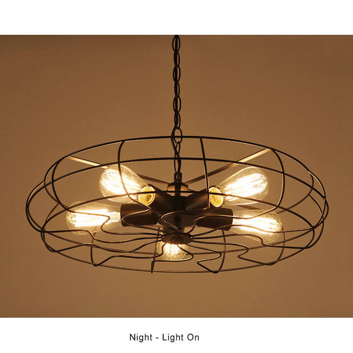 Candelabros de tambor de jaula de ventilador abierta de 5 luces de hierro forjado retro 