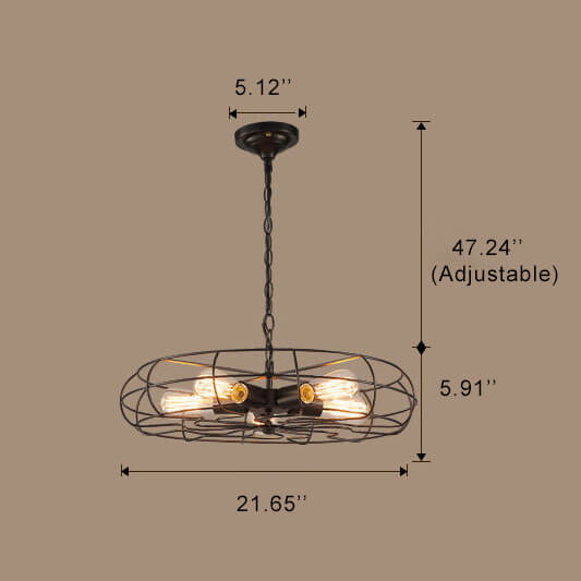 Candelabros de tambor de jaula de ventilador abierta de 5 luces de hierro forjado retro 