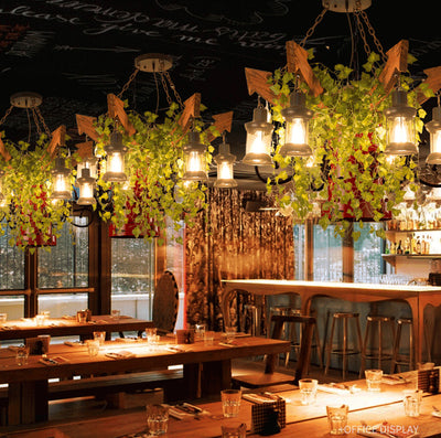 Wood Arrow Flower Plant 6-Light Lantern Shade Chandeliers 2 Design