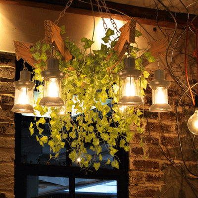 Wood Arrow Flower Plant 6-Light Lantern Shade Chandeliers 2 Design