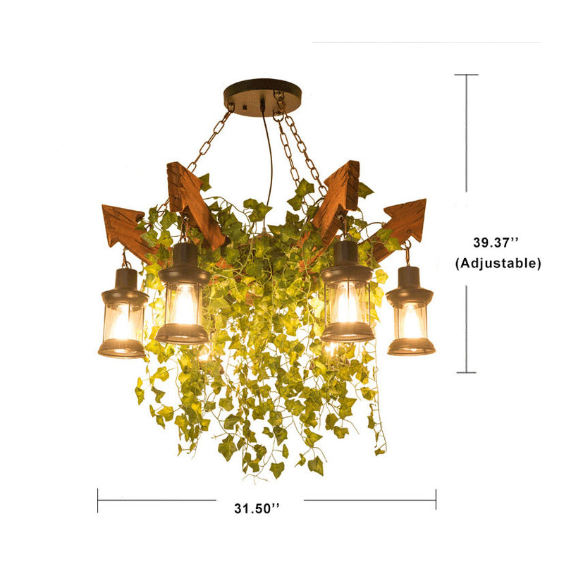 Wood Arrow Flower Plant 6-Light Lantern Shade Chandeliers 2 Design