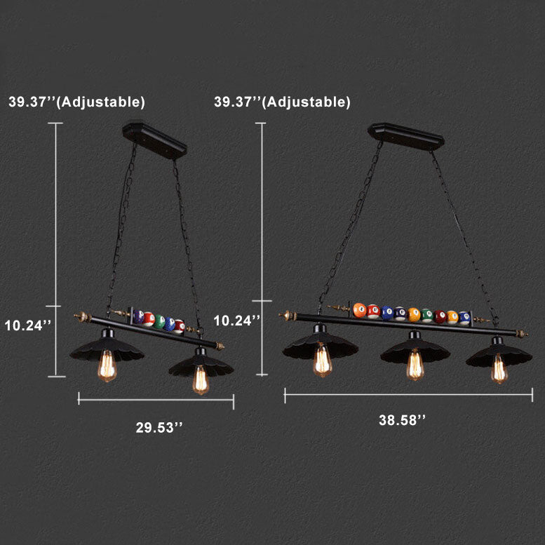 Lustres décoratifs à abat-jour festonnés à 2/3 lumières pour billard industriel 