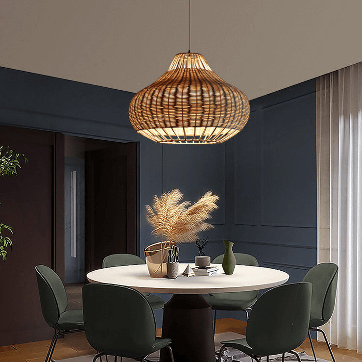 Moderner Rattan 1-Licht Birnenförmige Pendelleuchte 