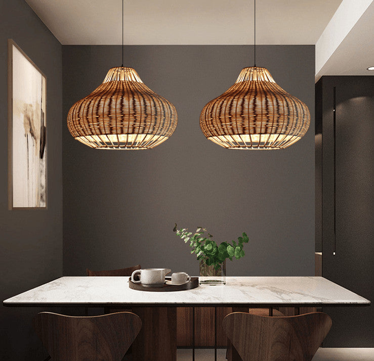 Moderner Rattan 1-Licht Birnenförmige Pendelleuchte 
