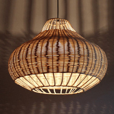 Modern Rattan 1-Light Pear Shaped Pendant Light