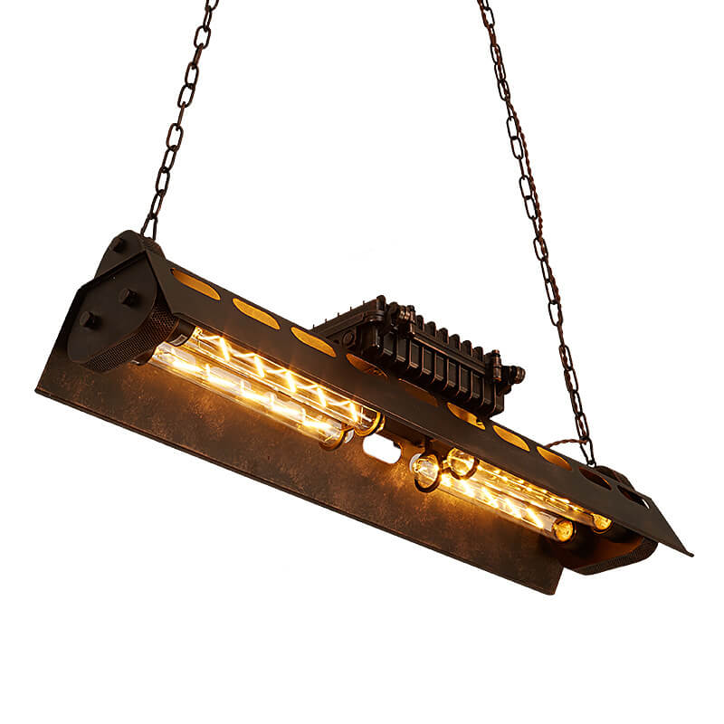 Industrial Metal Rust 4-Light Linear Chandeliers