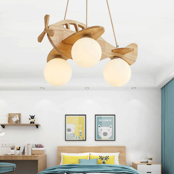 Cartoon Aircraft Wooden 3-Light LED Chandeliers