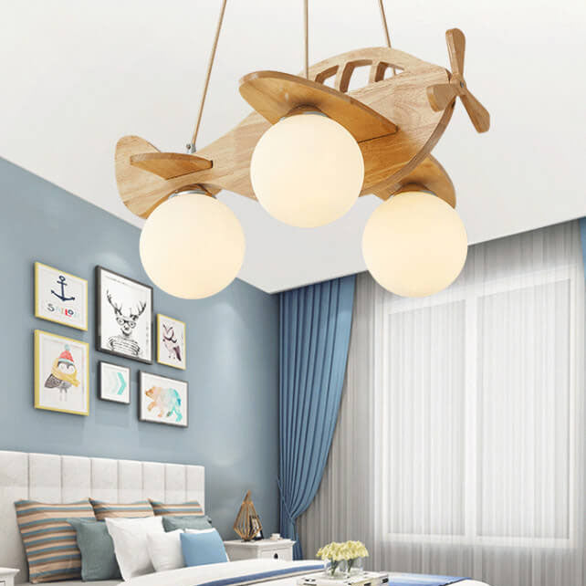 Cartoon Aircraft Wooden 3-Light LED Chandeliers