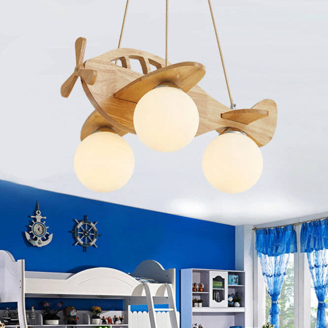 Cartoon Aircraft Wooden 3-Light LED Chandeliers